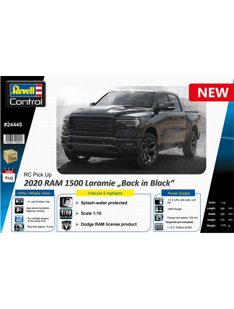 REVELL - 1/10 RC Car 2020 RAM 1500 Laramie "Back in Black"