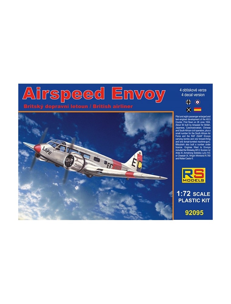 RS MODELS - 1/72 Airspeed Envoy, Cheetah engine (4 decal v. for Spain Rep.,France, South Africa) Photoetched Parts + Resin parts