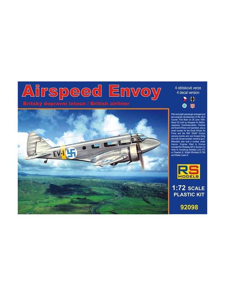 RS MODELS - 1/72 Airspeed Envoy, Castor engine (4 decal v. for Czechoslovakia, Luftwaffe, Croatia) Photoetched Parts + Resin par