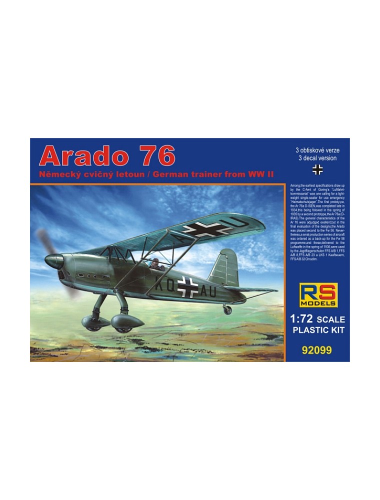 RS MODELS - 1/72 Arado 76 in A/B Schulen (3 decal v. for Luftwaffe) Photoetched Parts