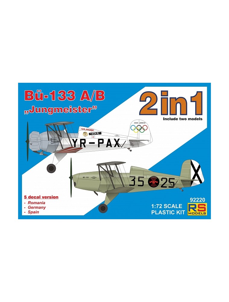 RS MODELS - 1/72 Bucker 133 A/B "Jungm." double kit 5 decal v. for Romania, Germany, Spain with photo etched parts