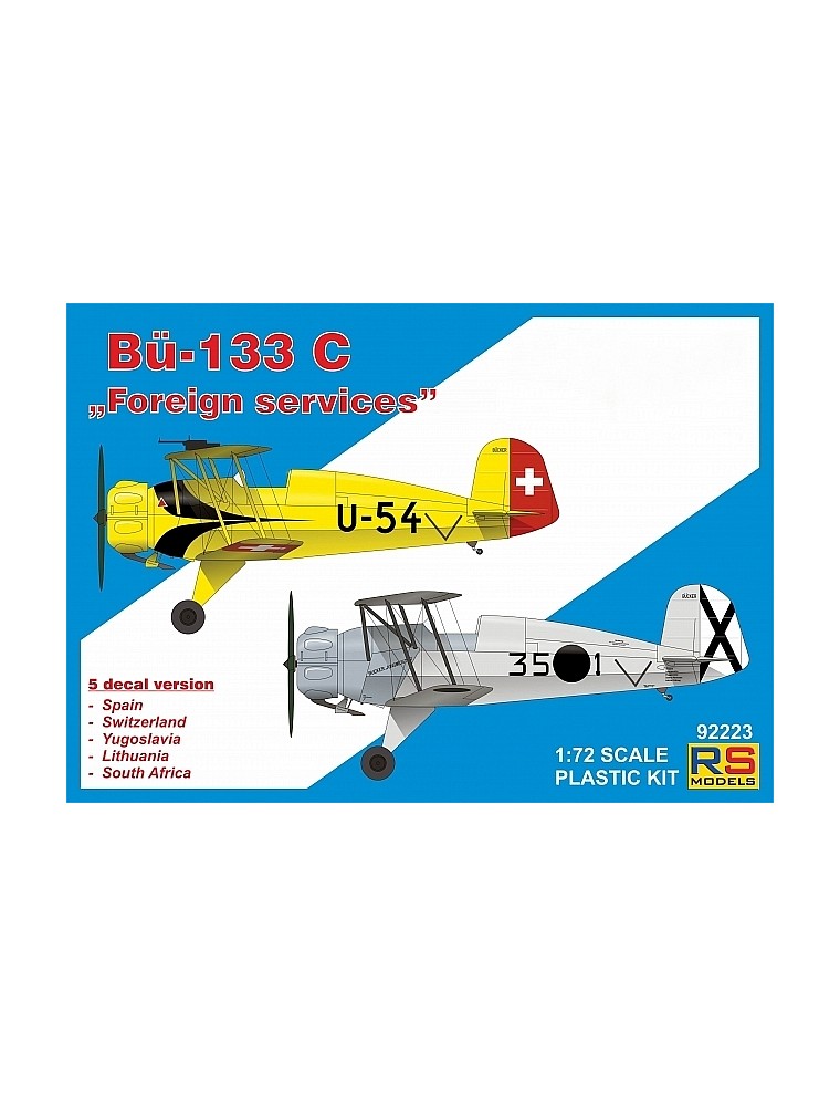 RS MODELS - 1/72 Bucker 133 C "Foreign services" 5 decal v. for Spain, Switz, Yugo, Lithu, South Af. with photo etched parts