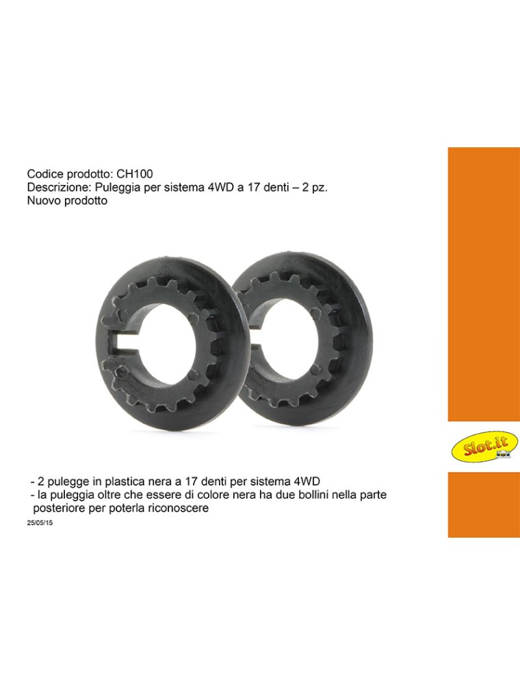 SLOT.IT - Puleggia nera a 17 denti per 4WD system - (2x)