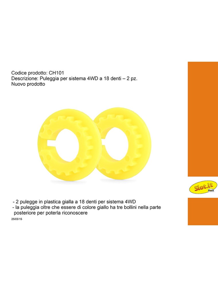 SLOT.IT - Puleggia gialla a 18 denti per 4WD system - (2x)