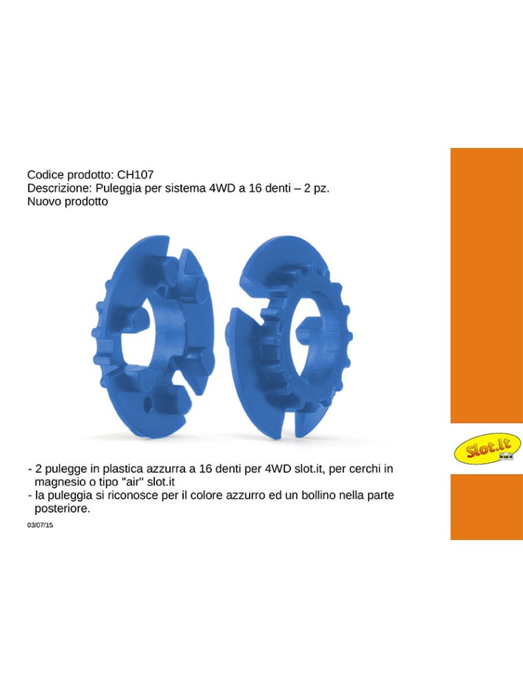 SLOT.IT - Puleggia per sistema 4WD a 16 denti - 2 pz.