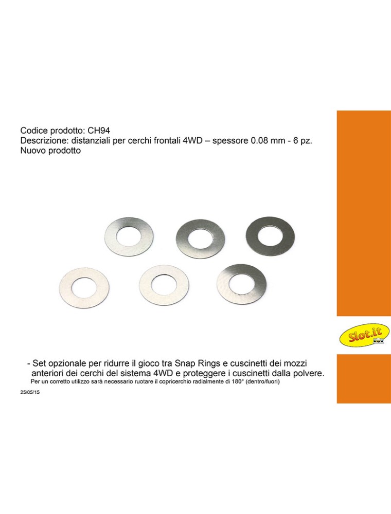 SLOT.IT - Distanziali per cerchi anteriori 4WD system - spessore 0.08mm (6x)