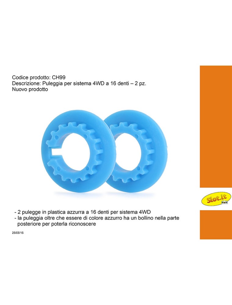 SLOT.IT - Puleggia azzurra a 16 denti per 4WD system - (2x)