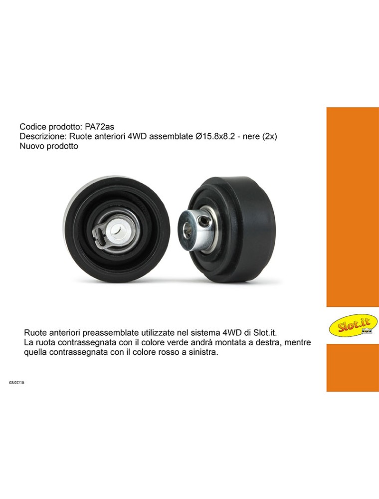 SLOT.IT - Ruota in Plastica Assemblate ﾇ?15.8x8,2 ant. nere per 4WD system (2x)