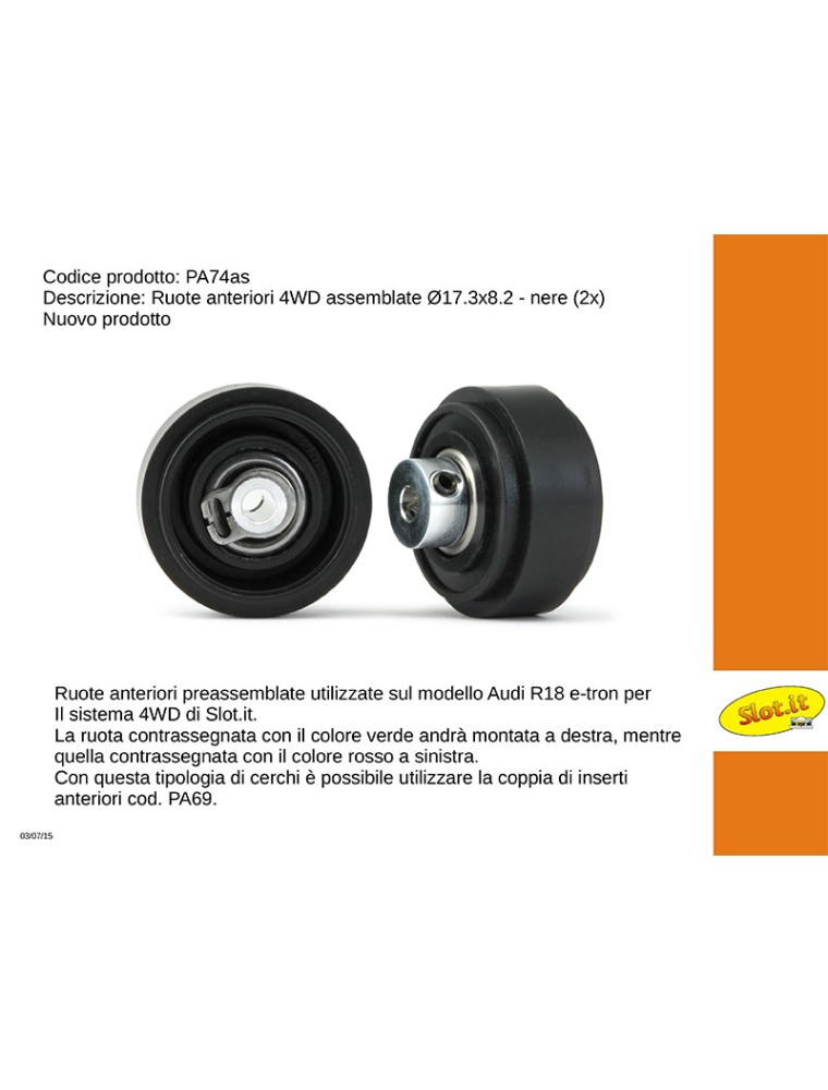 SLOT.IT - Ruota in Plastica Assemblate ﾇ?17.3x8,2 ant. nere, per 4WD system (2x)