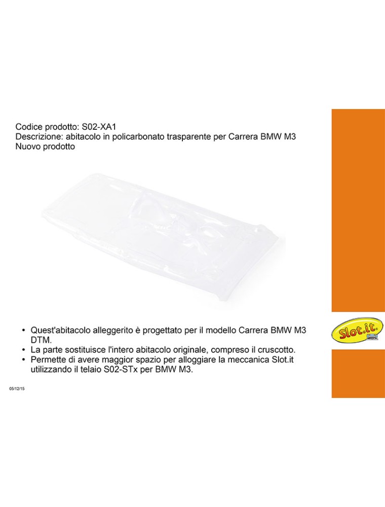 SLOT.IT - abitacolo in lexan trasp. per Carrera BMW M3 DTM