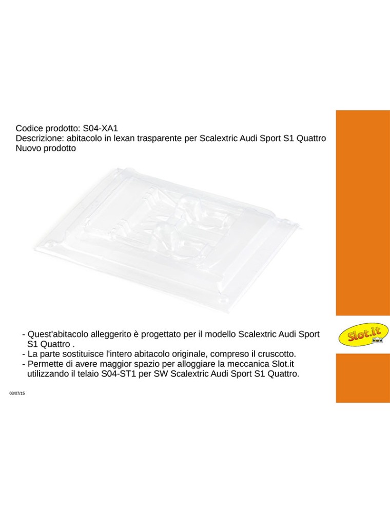 SLOT.IT - abitacolo in lexan trasp. Per Scalextric Audi Sport S1 Quattro