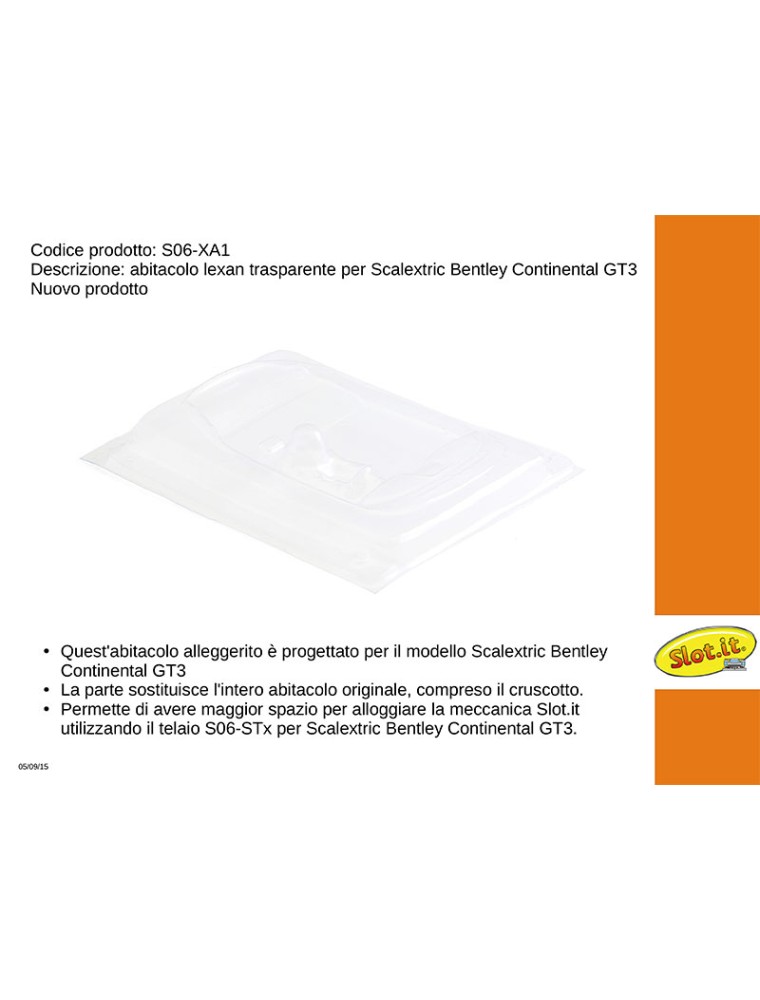 SLOT.IT - abitacolo in lexan trasp. rer Scalextric Bentley Continental GT3