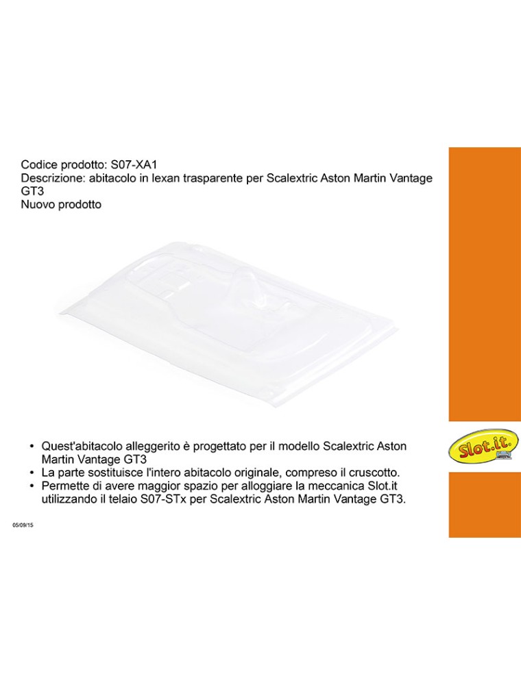 SLOT.IT - abitacolo in lexan trasp. rer Scalextric Aston Martin Vantage GT3