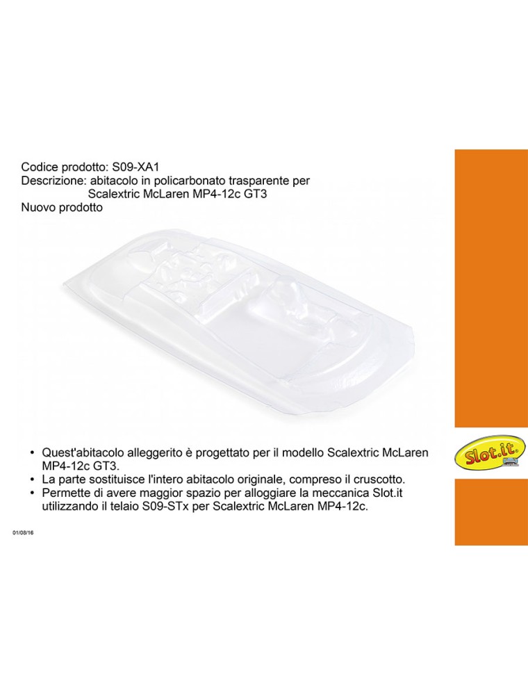 SLOT.IT - abitacolo in lexan trasp. per Scalextric McLaren MP4-12C