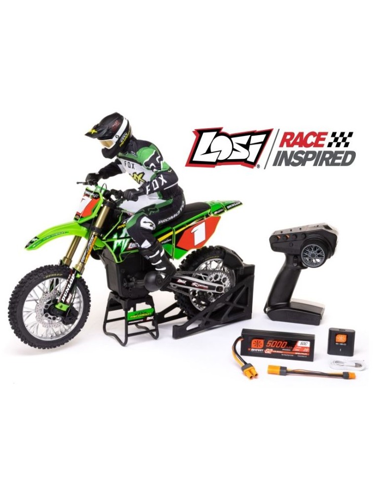 Losi - Promoto-MX verde Pro Circuit 1/4 moto cross montata con radio con LiPo