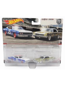 FORD USA - SET 2X TORINO TALLADEGA N 25 RACING + CHEVROLET CHEVELLE N 86 RACING 1966 - WHITE BLUE GOLD