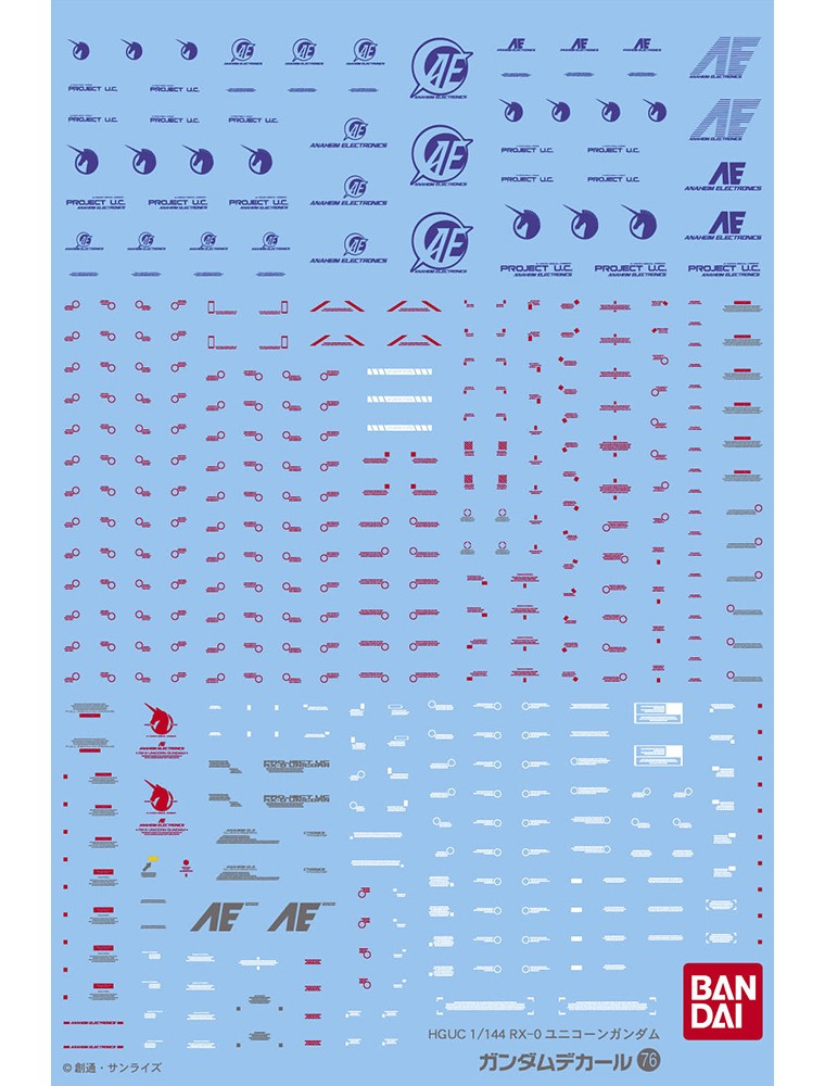 GUNDAM HIGH GRADE HGUC MODEL KIT DECAL 76 UNIC 1/144 ACCESSORI BANDAI