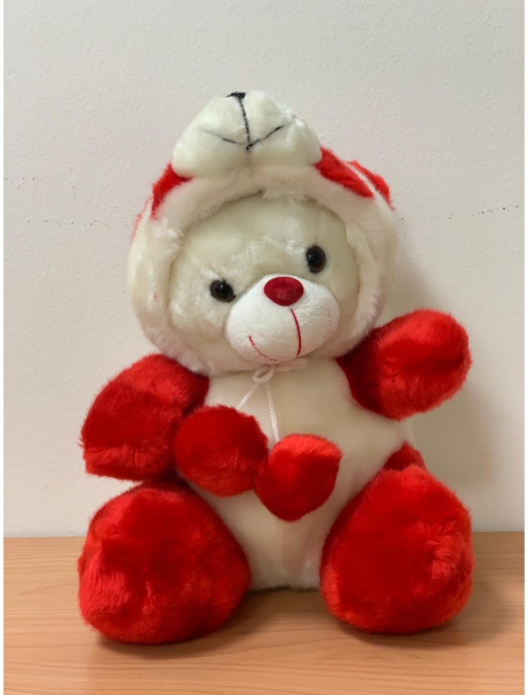 Peluche Orso bianco con cappuccio bianco rosso cuore 30 cm Peticoco