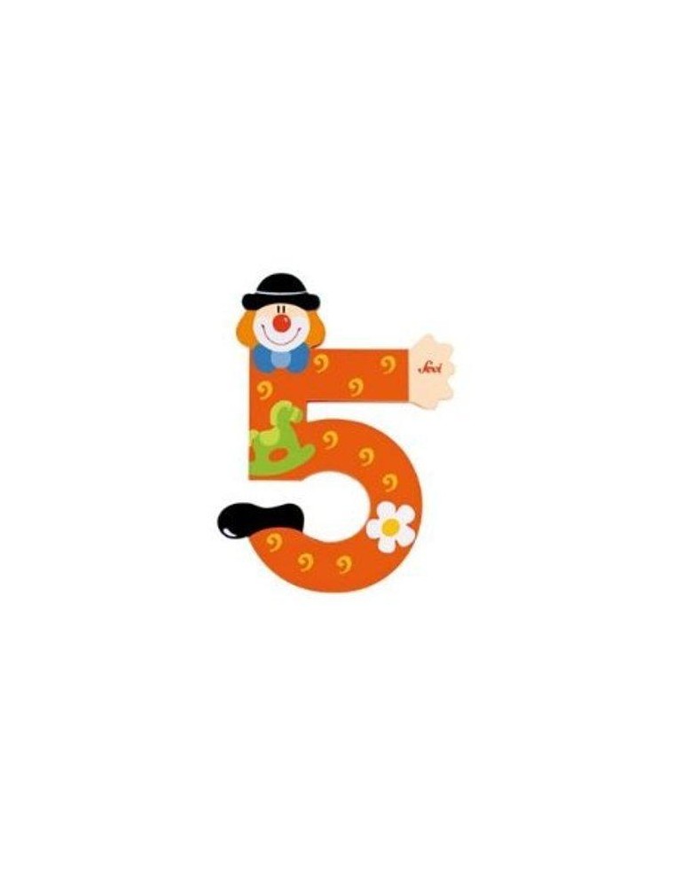 Trudi Sevi 82215 - Numero 5 in legno a forma di Clown 9,5 cm Decorazione