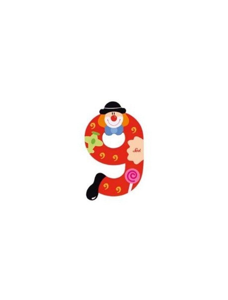 Trudi Sevi 82219 - Numero 9 in legno a forma di Clown 9 cm Decorazione