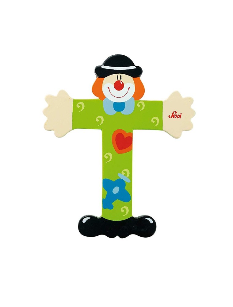 Trudi Sevi 81756 - Letteraa T In Legno A Forma Di Clown Verde 9,5 Cm Decorazione