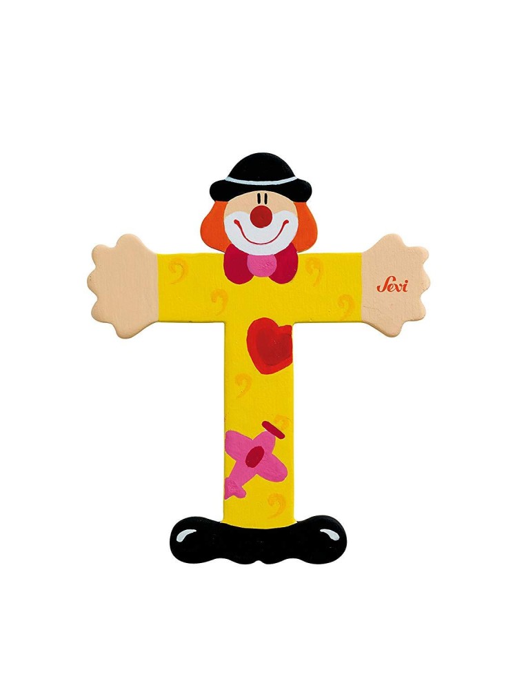 Trudi Sevi 81756 - Letteraa T In Legno A Forma Di Clown Giallo 9,5 Cm Decorazione