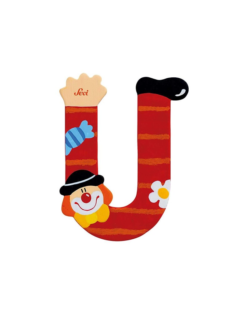 Trudi Sevi 81757 - Letteraa U In Legno A Forma Di Clown Rosso 8,5 Cm Decorazione