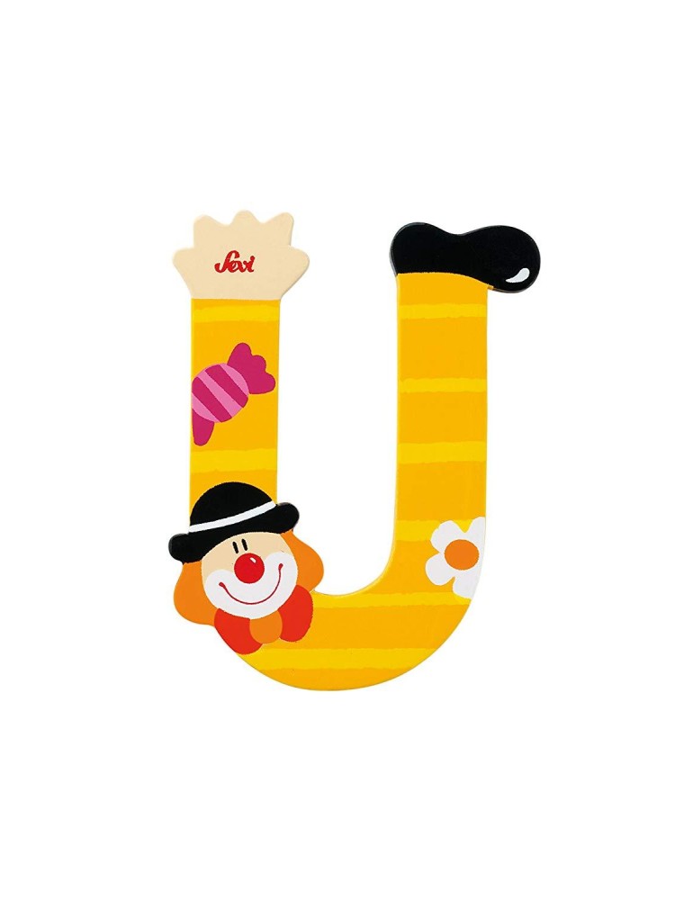 Trudi Sevi 81757 - Letteraa U In Legno A Forma Di Clown Giallo 8,5 Cm Decorazione