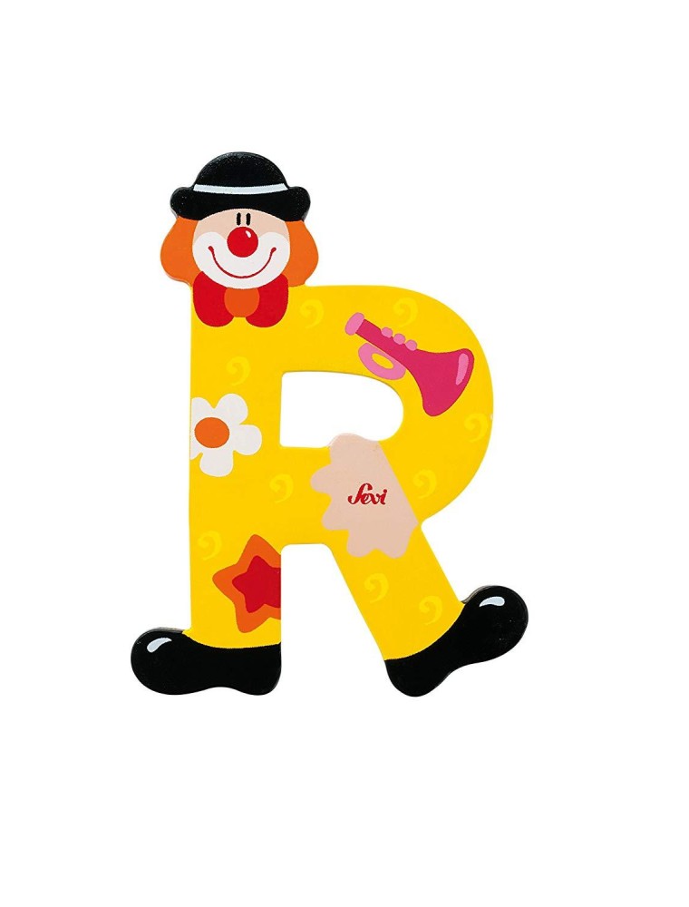 Trudi Sevi 81754 - Letteraa R In Legno A Forma Di Clown Giallo 9,5 Cm Decorazione