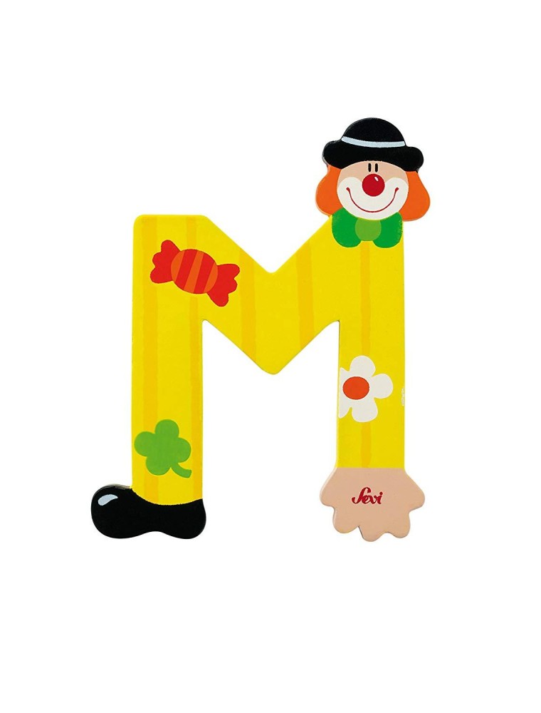 Trudi Sevi 81749 - Letteraa M In Legno A Forma Di Clown Giallo 9,5 Cm Decorazione