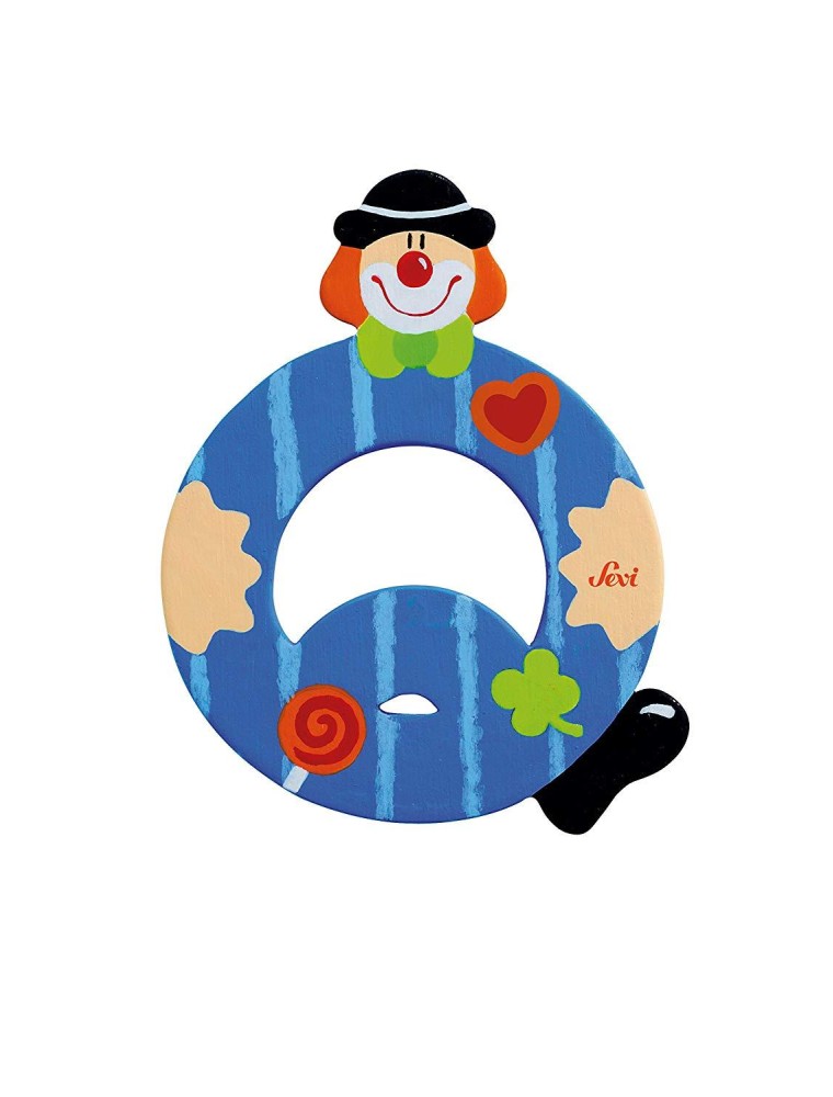 Trudi Sevi 81753 - Letteraa Q In Legno A Forma Di Clown Blu 9,5 Cm Decorazione