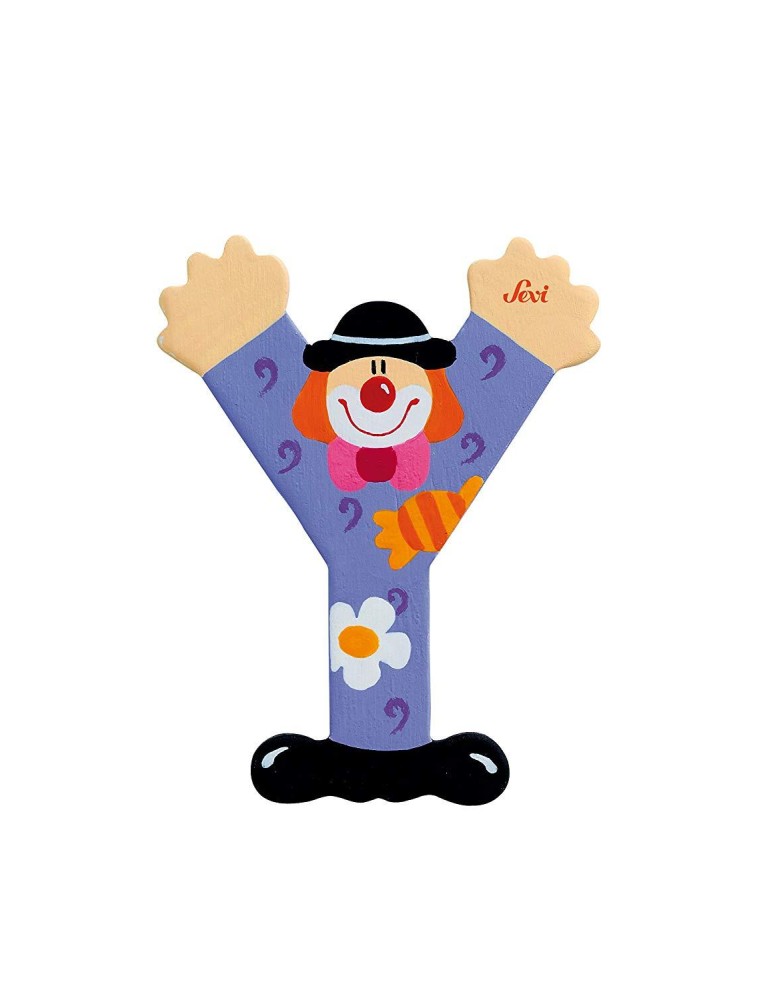 Trudi Sevi 81761 - Letteraa Y In Legno A Forma Di Clown Viola 9,5 Cm Decorazione