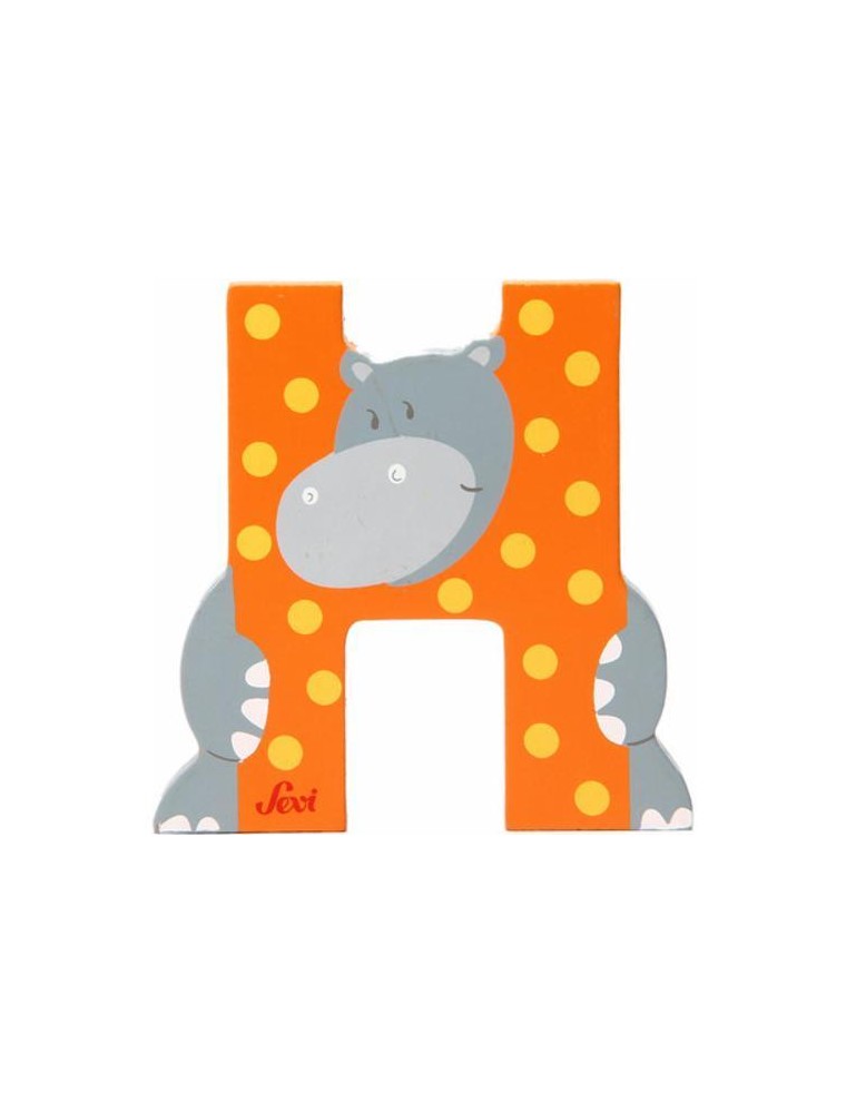 Trudi Sevi 81608 - Letteraa H Hippopotamus In Legno Arancione 7,5 Cm Decorazione