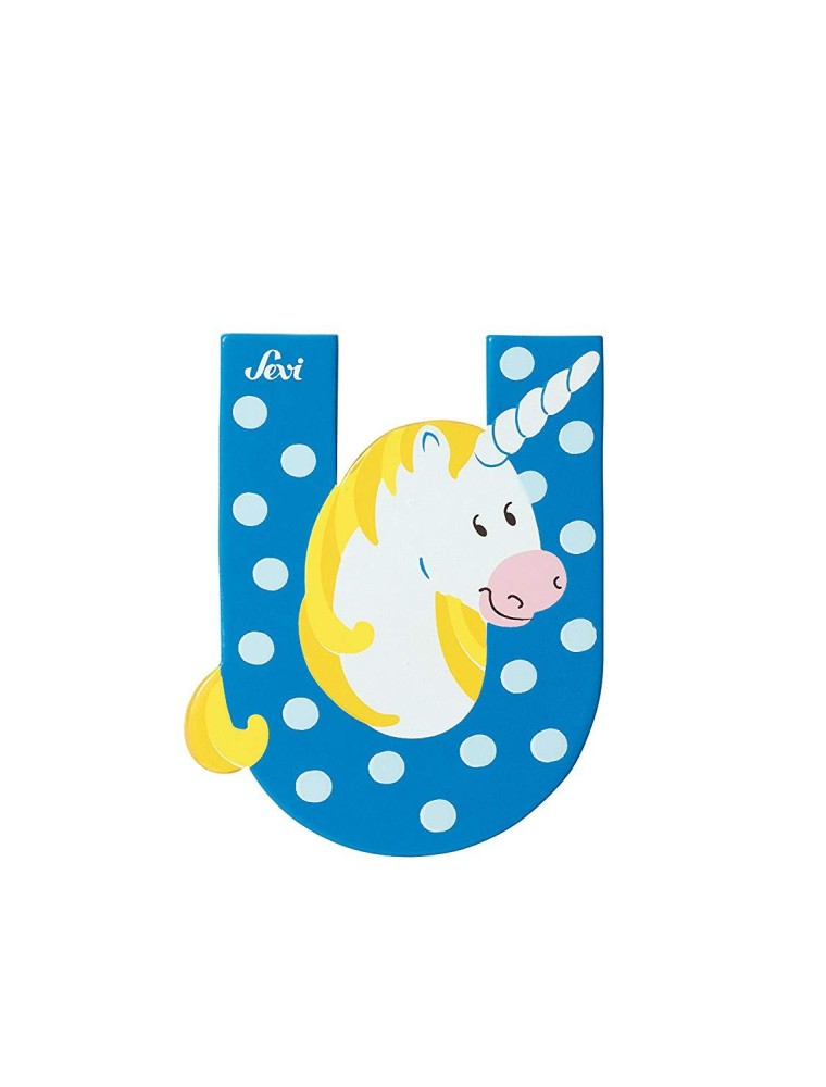 Trudi Sevi 81621 - Letteraa U Unicorno In Legno Blu 7,5 Cm Decorazione