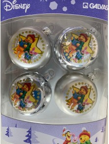 SET 4 PALLINE ARGENTO WINNIE THE POOH WINNIE E PIMPI 12 CM ADDOBBI NATALE