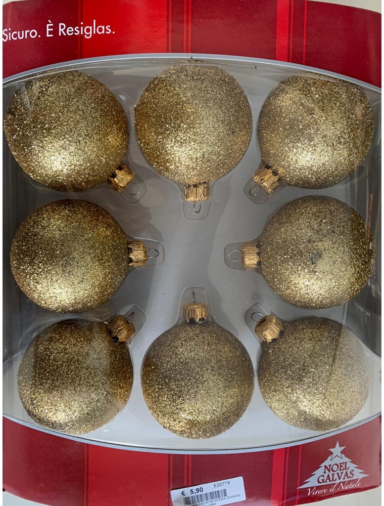 SET 8 PALLINE BRILLANTINATE ORO 6 CM ADDOBBI DECORAZIONI NATALE