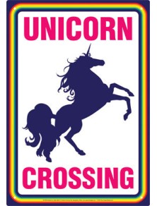 AQUARIUS ENT UNICORNS CROSSING TIN SIGN INSEGNA