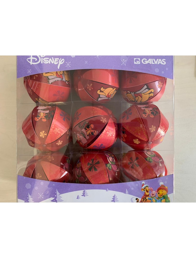 SET 9 PALLINE ROSSE WINNIE THE POOH WINNIE, TIGRO E PIMPI 10 CM ADDOBBI NATALE