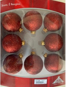 SET 8 PALLINE BRILLANTINATE ROSSE 6 CM ADDOBBI DECORAZIONI NATALE