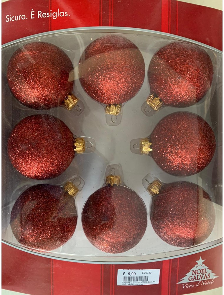 SET 8 PALLINE BRILLANTINATE ROSSE 6 CM ADDOBBI DECORAZIONI NATALE