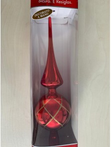 PUNTA PER ALBERO ROSSA CON ROMBI ORO 30 CM ADDOBBI NATALE