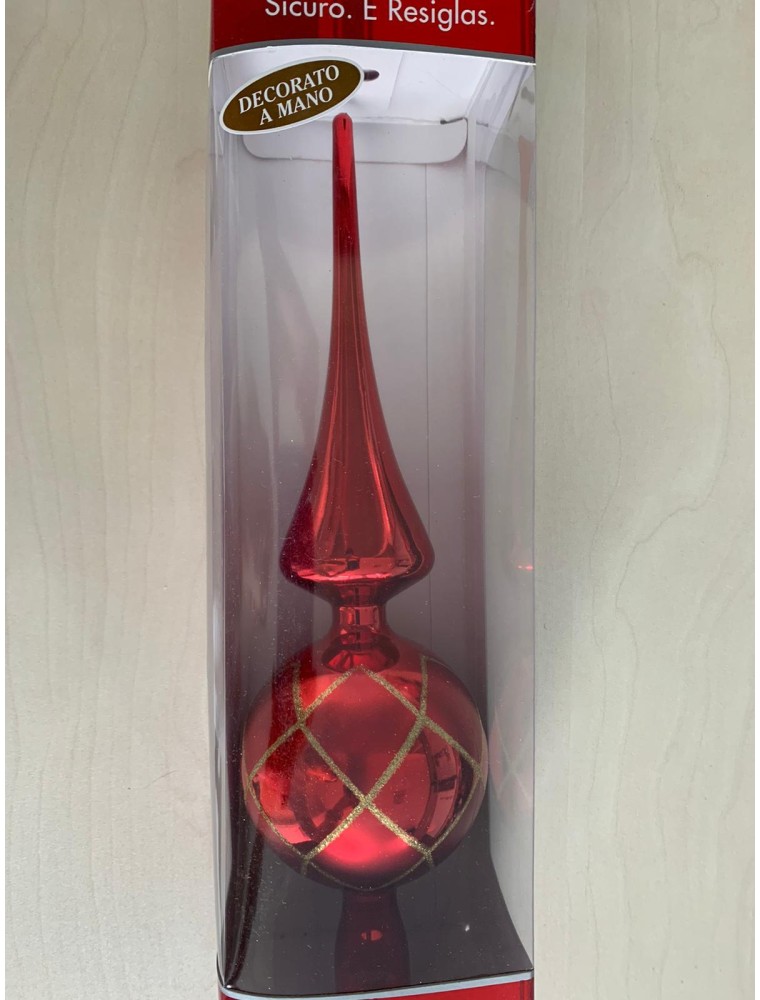 PUNTA PER ALBERO ROSSA CON ROMBI ORO 30 CM ADDOBBI NATALE