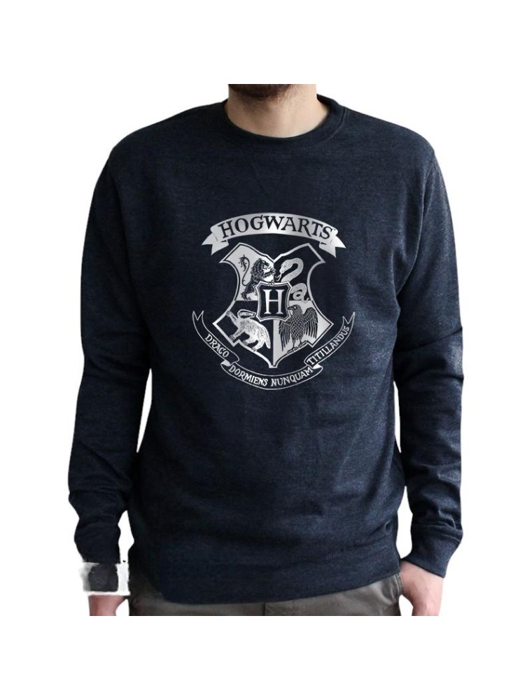 Harry Potter - Felpa Vintage - "Hogwarts" Uomo Nera Sbiadita Taglia S