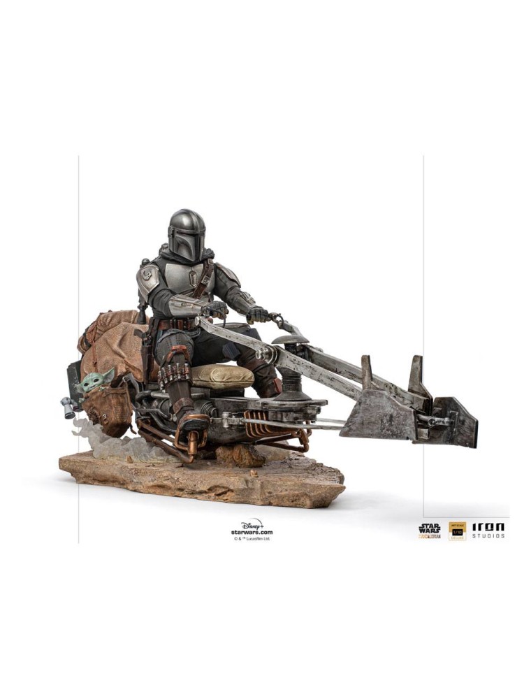 Star Wars The Mandalorian Deluxe Art Scale Statua 1/10 Mandalorian On Speederbike 18 Cm Iron Studios