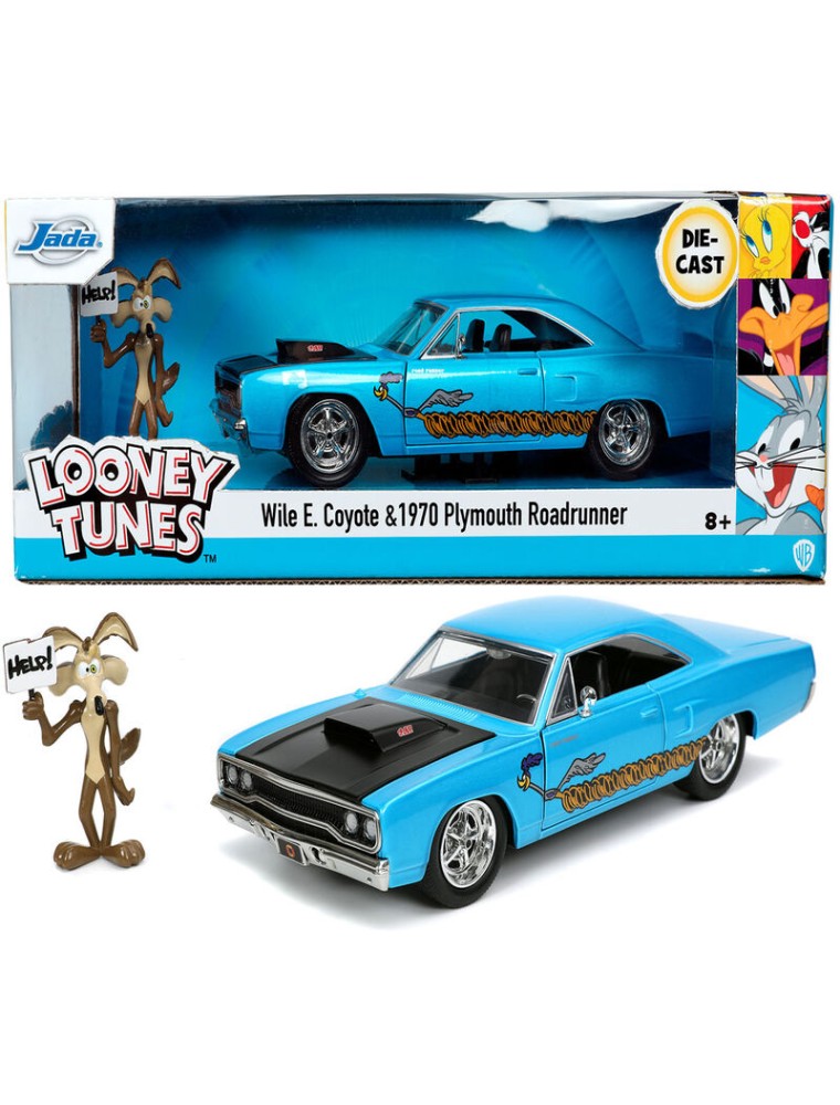 Looney Tunes Roadrunner Plymouth 1970 Car + Coyote Figura Set Jada Toys