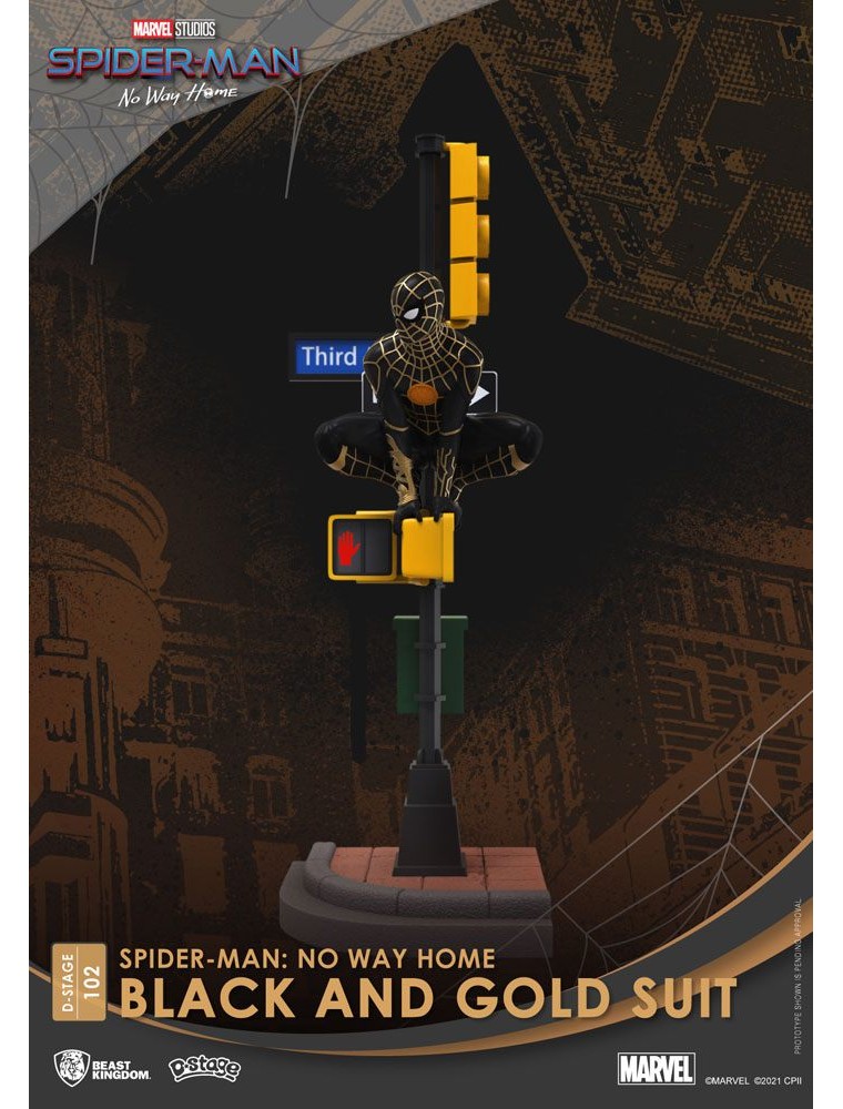 Spider-man: No Way Home D-stage Pvc Diorama Spider-man Black E Gold Suit 25 Cm Beast Kingdom Toys