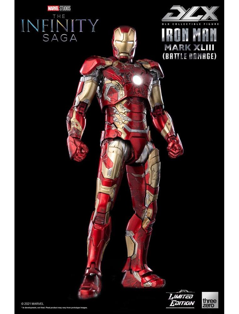 Infinity Saga Dlx Action Figura 1/12 Iron Man Mark 43 (battle Damage) Edizione Limitata 17 Cm Threezero