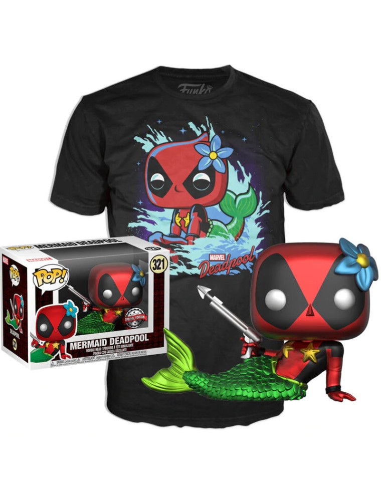 Set Figura Pop & Tee Marvel Deadpool Mermaid Esclusiva tg M Funko