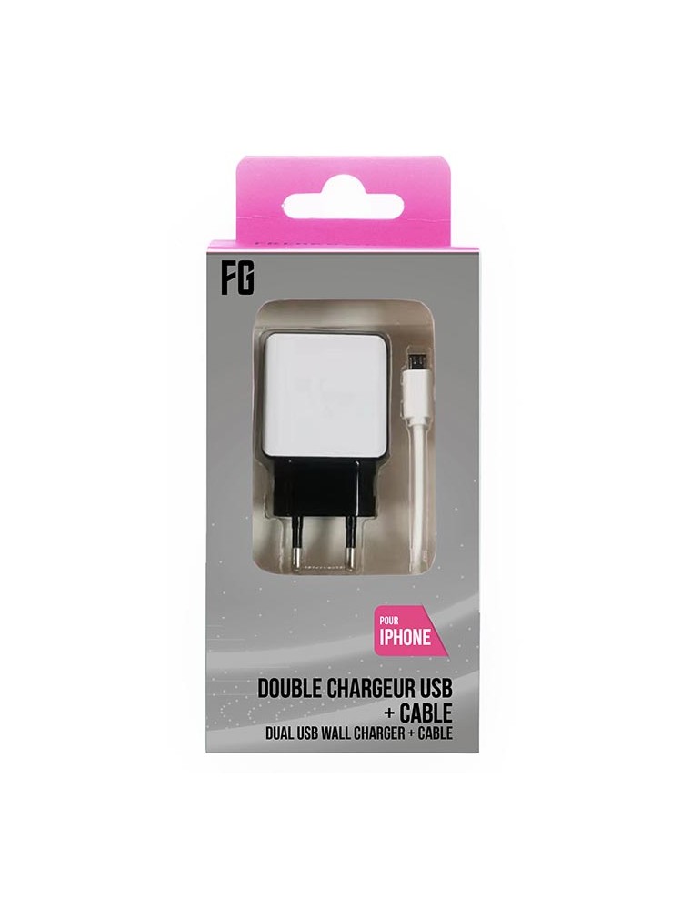 FREAKS ALIMENTATORE AC 2 USB SLOT + CAVO PER IPHONE BIANCO ALIMENTATORI/BATTERIE - MOBILE/TABLET