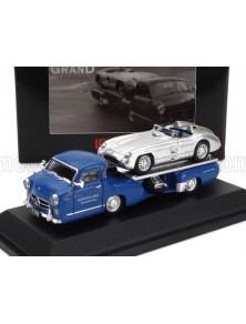 MERCEDES BENZ - SET 2X TRUCK RACING CAR TRANSPORTER RENNTRANSPORTER WITH 300 SLR SPIDER 1955 - BLUE SILVER